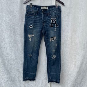 Abercrombie & Fitch Boyfriend Straight Letterman Distressed Button Fly Jeans